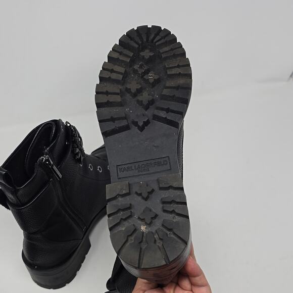 Karl Lagerfeld Pippa Embellished Black Combat Boots Size 8.5 - Picture 5 of 7